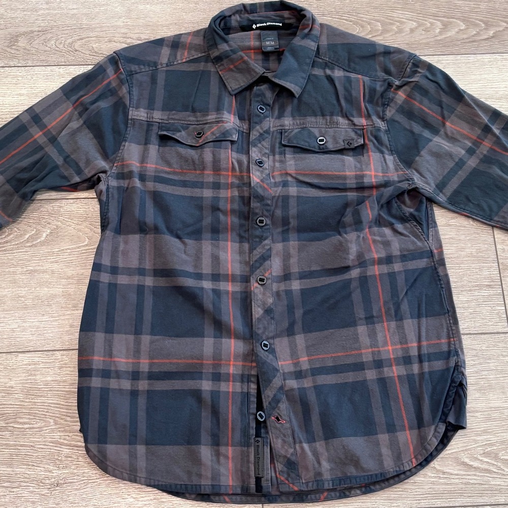 Black Diamond Flannel Shirt Mens Medium Plaid Hiking Outdoor Casual Gorpcore